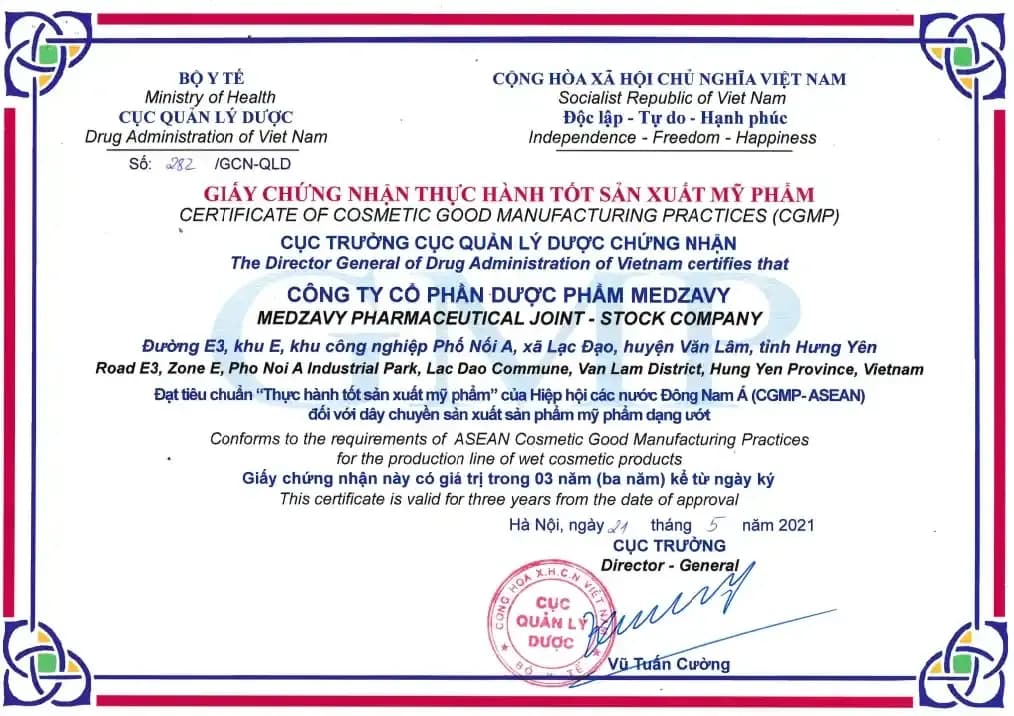 Chứng nhận CGMP Medzavy